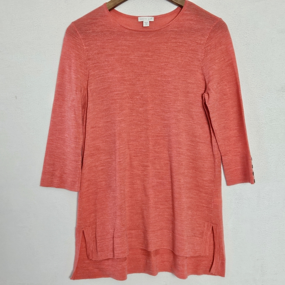 J Jill 100% Merino Wool Coral Long Line High Low Tunic Sweater Shell Buttons  SP